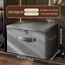 3Pcs Large Foldable Canvas Storage Boxes Folding Fabric Clothes Baskets with Lid
