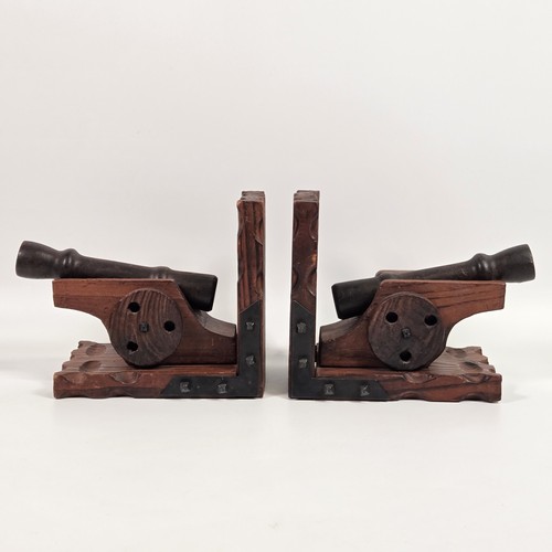 Vintage wooden cannon bookends - vintage,