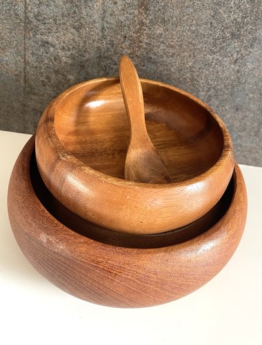 70s teak bowls set mid - bowls, mid-century