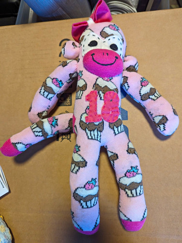 Pink sock monkey plush - pink, soft