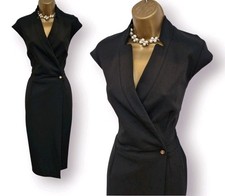 Karen Millen Dress UK 14 Black Forever Wrap Formal Wiggle Pencil Occasion