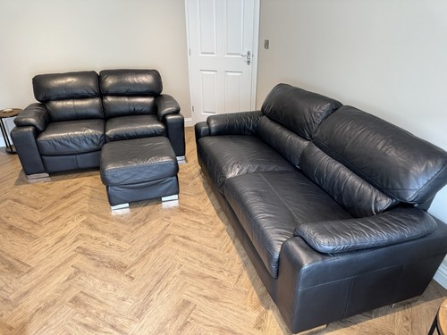 Seater black leather sofa - 3,