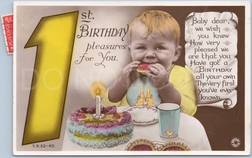 Rppc vtg postcard 1st birthday - vtg,