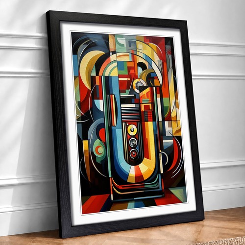 Jukebox cubism framed wall art - framed,