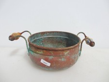 Vintage Copper Trough Tub Old Planter Plant Pot Porcelain Brass Handles Antique