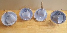 Set of 4 Vintage 1950s J&G Meakin Glamour Celeste Blue China Tea Cups & Saucers