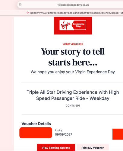 100 virgin experience days - £100,