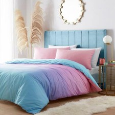 Duvet Cover Set Rainbow Ombre Pastel Colour Pink Purple Aqua Blue Girls Bedding 