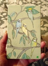 Hand Painted Bird Budgie Budgerigar Painting on Board Signed, Small, Picture