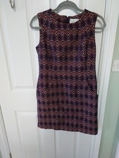 Kew 159 dress UK 12 Blue Lined Orange Pattern Shift