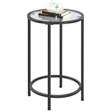 Round End Side Table Bedside Table w/Glass Top and Metal Frame for Living Room