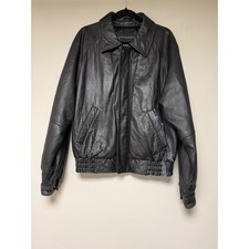 Trek New York Black Leather Bomber Jacket Menswear Casual Retro Style