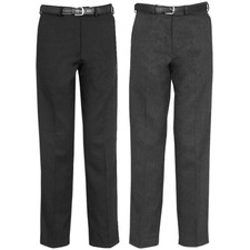 BOYS CHILDREN SCHOOL TROUSERS STURDY STOCKY WIDER FIT HALF ELASTICATED PANT SIZE