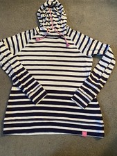 Joules Women's Blue/White Striped Pullover Hoodie Size 12 Smart Casual 