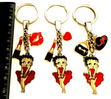 Betty Boop Keyring for Ladies choice of charms hat, bag,Lips, Lipstick or Heart