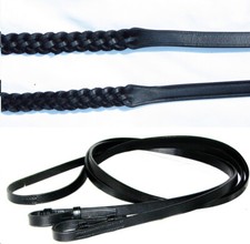 FSS DOUBLE BRIDLE REINS PLAITED BRAIDED Set Leather Dressage & Plain Curb Show