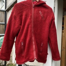 Chunky Knitted Hoodie Fleece Lined Red 