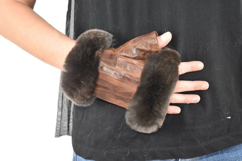 Brown leather fingerless - brown,