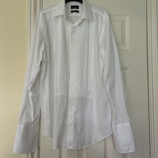 Debenhams Black Tie Dress Shirt 15.5” Collar, White, Pleat Front, Double Cuff