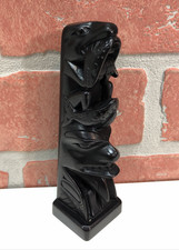 Carved Canadian Haida Gwaii Argillite Totem Pole 5" Seal Fish Bird Man