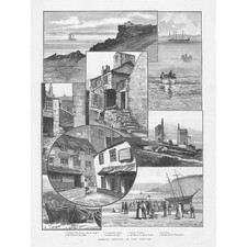 ST IVES Cornwall Scenes around the Village - Antique Print 1889