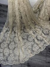 1m New Nude Scolloped Vintage French Bridal Lace Fabric Chantilly Wedding Dress