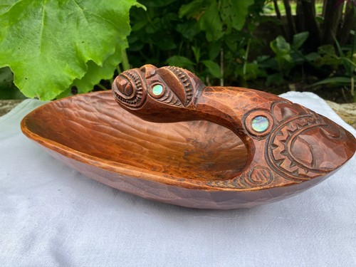 Hand carved maori - tiki, canoe