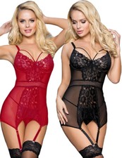 Basque Bodysuit Suspenders Teddy Lace Sexy Lingerie Nightwear Body Size 8-22