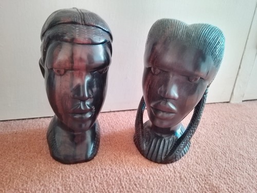 Vintage pair wooden african - pair,