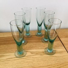 Handmade Green Champagne / Prosecco Wine Glasses Set of 6 Drinking Glasses