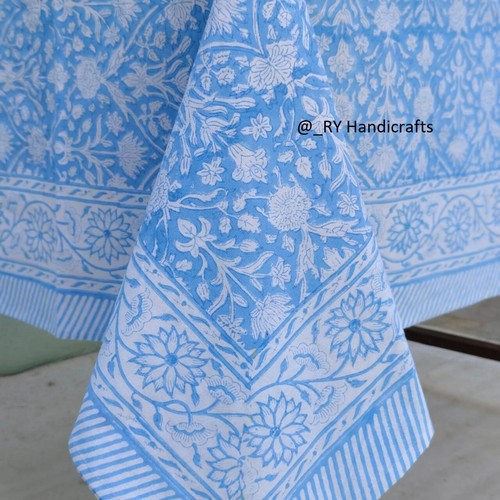 Blue block print table - block,