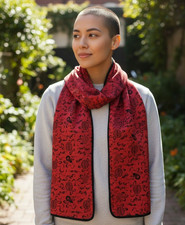 Shanghai Tang Red & Black Cashmere and Silk Rectangle Double Sided Scarf