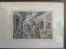 Orientalist Arabic Original painting 20th Century Titled: In A Tunisian Road