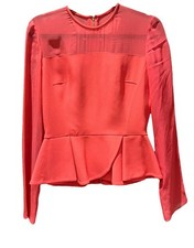 Elie Saab Blouse With Flare Bottom And Sheer Sleeves In Pink New Size 40