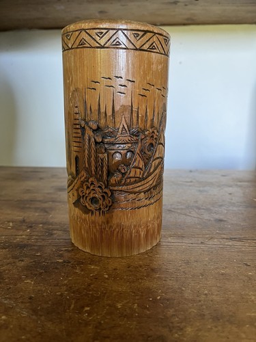 Hand carved bamboo brush - carved,