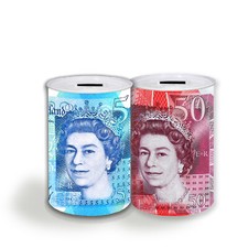 Pound Notes £ Design Money Coin Box Tin Savings Kids Cash Piggy Bank Charity UK