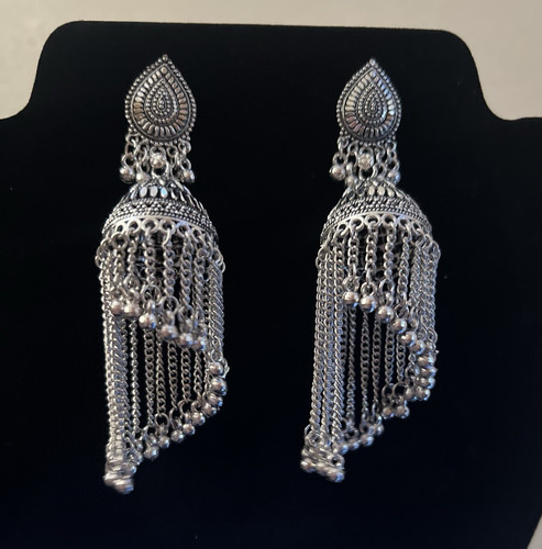 Silver jhumka earrings with - jhumka,