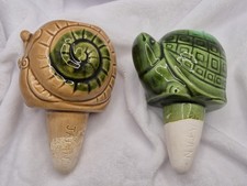 Pair Vintage Stoneware Plant Watering Spikes Snail Tortoise Turtle Japan