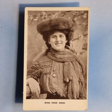 Edwardian Actress Postcard 1906 Real Photo Miss Zena Dare Fur Hat & Scarf Gloves