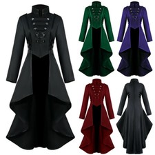 Women Gothic Steampunk Button Corset Costume Coat Tailcoat Jacket Overcoat UK