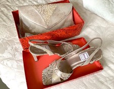 Renata Snake Bronze Slingback Shoes Size 37 (4) & Clutch Bag 
