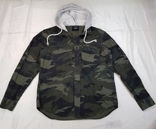 HOLLISTER SIZE L MENS CAMOUFLAGE COTTON BUTTON DOWN SHIRT JACKET SHACKET HOOD
