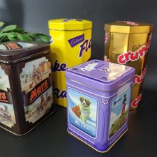 Vintage 1990s Set Of 4 Metal Chocolate Tins Flake Mars Milka Crunchie