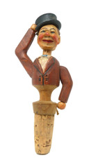 VINTAGE ANRI CARVED WOODEN BOTTLE STOPPER MECHANICAL HAT TIPPER