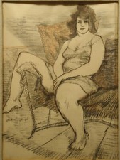 NIGEL LAMBOURNE - EROTIC DRAWING - RISQUÉ LADY PORTRAIT, "AN ENTERTAINER", 1950.