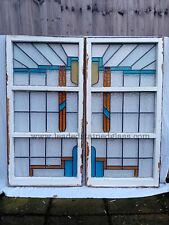 Two Art Deco stained glass leaded windows (some rot). A1593b. DELIVERY POSSIBLE!