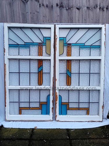 Two art deco stained glass - stained,