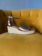 marks and spencer 6.5 Wide Fit Pewter Rose Gold Wedge Ankle Strap Sandals