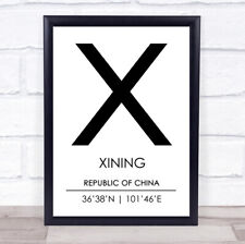 Xining Republic Of China Coordinates World City Travel Quote Wall Art Print