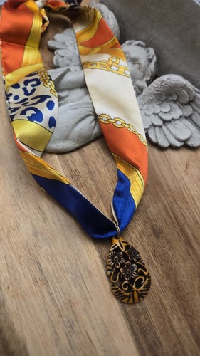 Scarf necklace with wood - necklace,